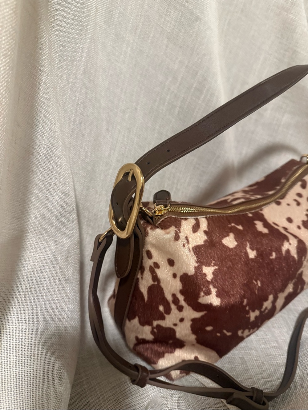 Brown and Cream Faux Cowhide Shoulder Bag - Women Bags - Used Once - Picture 3 of 6